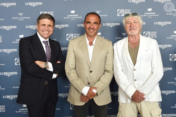Exclusif - Nikos Aliagas entre Juan-Carlos Capelli et Hugues Aufray - Photocall du Longines Paris Eiffel Jumping au Champ de Mars à Paris le 7 juillet 2018. ©Veeren-Perusseau/Bestimage
