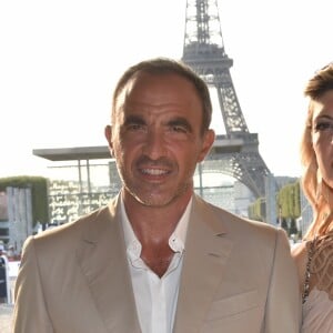 Exclusif - Nikos Aliagas et sa femme Tina Grigoriou - People lors du Longines Paris Eiffel Jumping au Champ de Mars à Paris le 7 juillet 2018. © Perusseau/Veeren/Bestimage