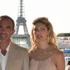 Exclusif - Nikos Aliagas et sa femme Tina Grigoriou - People lors du Longines Paris Eiffel Jumping au Champ de Mars à Paris le 7 juillet 2018. © Perusseau/Veeren/Bestimage
