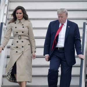 Le président des Etats-Unis Donald Trump et sa femme Melania à leur arrivée à la base aérienne de Melsbroek en vue du sommet de l'OTAN. Le 10 juillet 2018