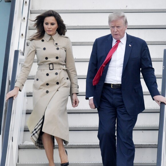 Le président des Etats-Unis Donald Trump et sa femme Melania à leur arrivée à la base aérienne de Melsbroek en vue du sommet de l'OTAN. Le 10 juillet 2018