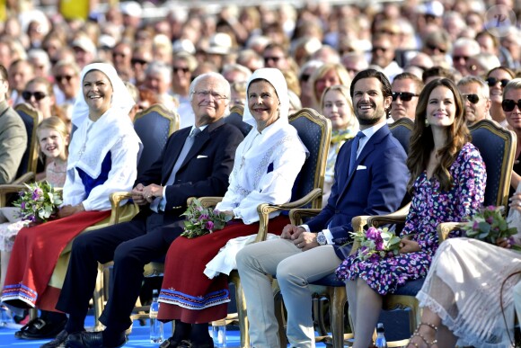 La famille royale de Suède lors de la célébration du 41e anniversaire de la princesse héritière Victoria de Suède le 14 juillet 2018 à Borgholm.