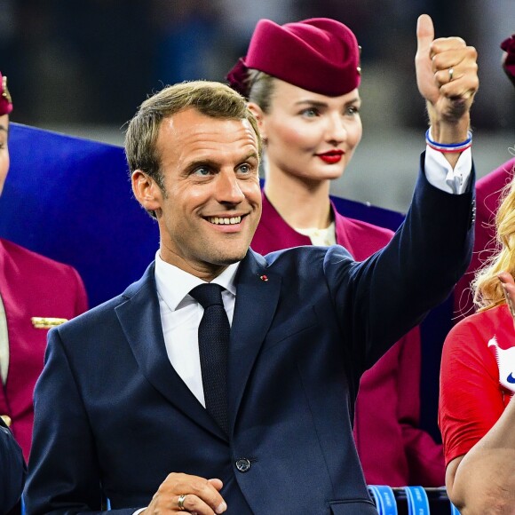 Le président Emmanuel Macron - Finale de la Coupe du Monde de Football 2018 en Russie à Moscou, opposant la France à la Croatie (4-2) le 15 juillet 2018 © Moreau-Perusseau / Bestimage