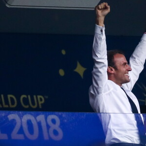 Emmanuel Macron lors la victoire de la France face à la Croatie (4-2) en finale de la Coupe du Monde 2018 (FIFA World Cup Russia2018), le 15 juillet 2018.