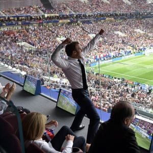 Emmanuel Macron à la finale de la Coupe du monde 2018 en Russie le 15 juillet 2018 entre la France et la Croatie