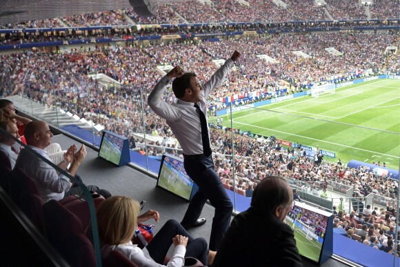 Emmanuel Macron à la finale de la Coupe du monde 2018 en Russie le 15 juillet 2018 entre la France et la Croatie