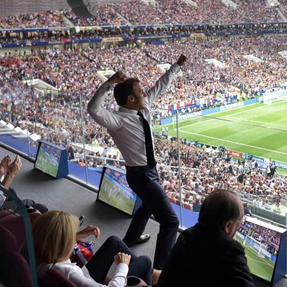Emmanuel Macron à la finale de la Coupe du monde 2018 en Russie le 15 juillet 2018 entre la France et la Croatie