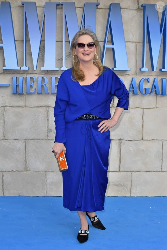 Meryl Streep à la première de "Mamma Mia! Here We Go Again" au cinéma Eventim Apollo à Londres, le 16 juillet 2018.