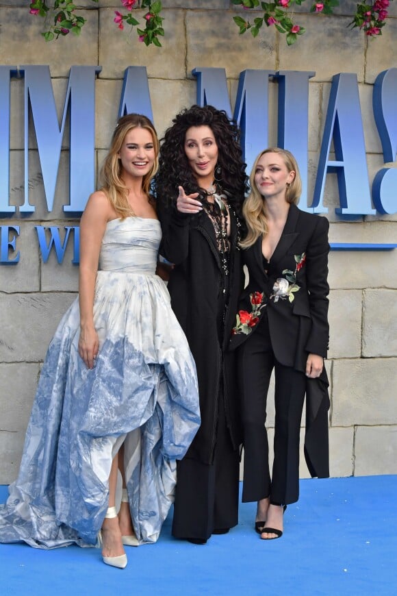 Amanda Seyfried, Lily James, Meryl Streep à la première de "Mamma Mia! Here We Go Again" au cinéma Eventim Apollo à Londres, le 16 juillet 2018.