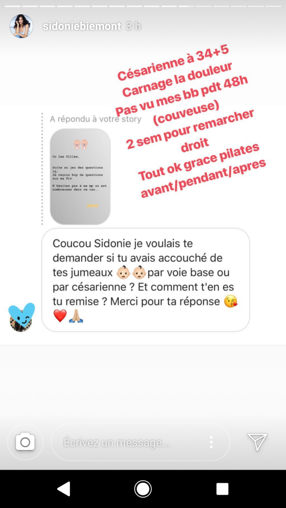 Sidonie Biemont évoque les conditions de son traitement par FIV pour avoir ses jumeaux - Instagram, 17 juillet 2018