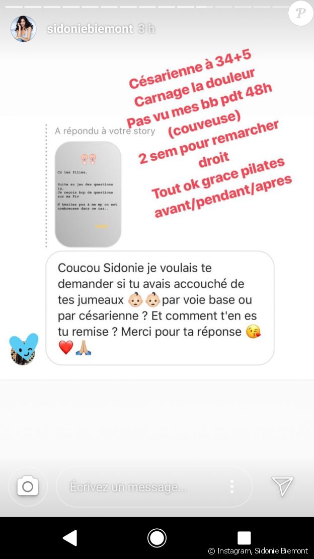 Sidonie Biemont évoque les conditions de son traitement par FIV pour avoir ses jumeaux - Instagram, 17 juillet 2018