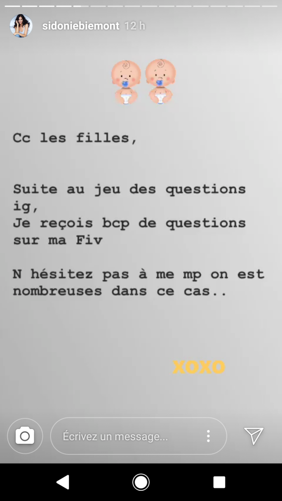 Sidonie Biemont évoque les conditions de son traitement par FIV pour avoir ses jumeaux - Instagram, 17 juillet 2018