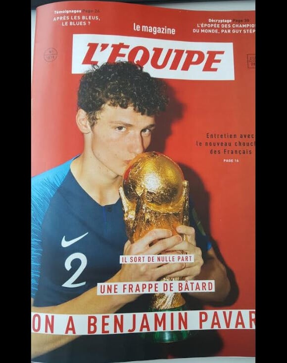 Benjamin Pavard en couverture de L'Equipe, le magazine, nuémro 1879 du 21 juillet 2018.