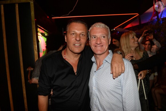 Semi-Exclusif - Didier Deschamps fête sa victoire avec sa femme Claude, Nagui et sa femme Mélanie Page et des amis à la Gioia et au VIP Room à Saint-Tropez, le 21 juillet 2018. © Rachid Bellak/Bestimage