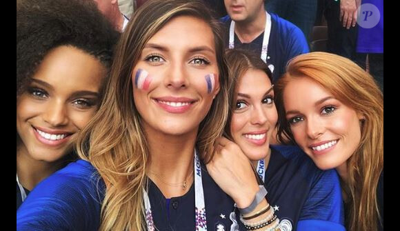 Maëva Coucke, Miss France 2018, avec Alicia Aylies, Iris Mittenaere et Camille Cerf lors de la finale de la Coupe du monde 2018 - Instagram, 15 juillet 2018