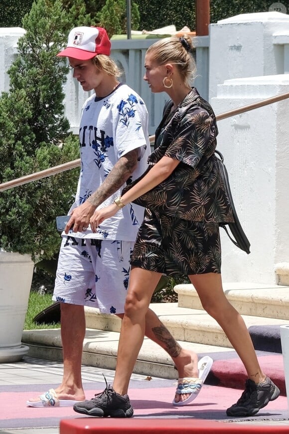 Exclusif - Justin Bieber et sa fiancée Hailey Baldwin à Miami, le 14 juillet 2018