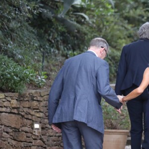 Le président Emmanuel Macron et sa femme la première dame Brigitte Macron reçoivent la première ministre britannique Theresa May et son mari Philip May au Fort de Brégançon le 3 août 2018. © Franz Chavaroche / Nice Matin / Bestimage