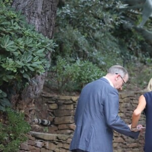 Le président Emmanuel Macron et sa femme la première dame Brigitte Macron reçoivent la première ministre britannique Theresa May et son mari Philip May au Fort de Brégançon le 3 août 2018. © Franz Chavaroche / Nice Matin / Bestimage