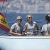 L'infante Elena suit la 37e "Copa del Rey" à bord d'un bateau à Palma de Majorque en Espagne, le 2 août 2018.