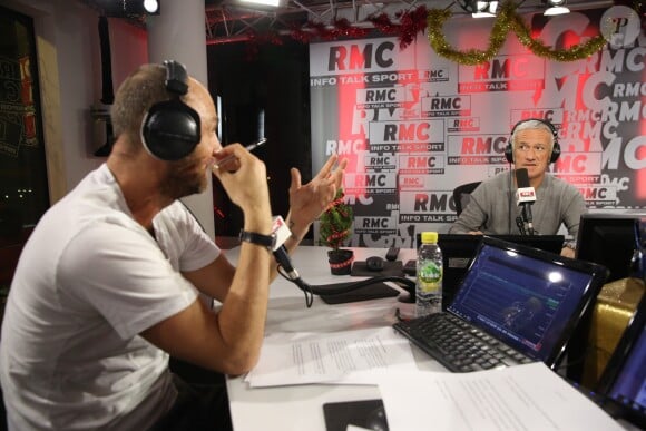 Didier Deschamps dans "Team Duga" sur RMC Radio, interviewé par Christophe Dugarry. Paris, le 5 décembre 2016.