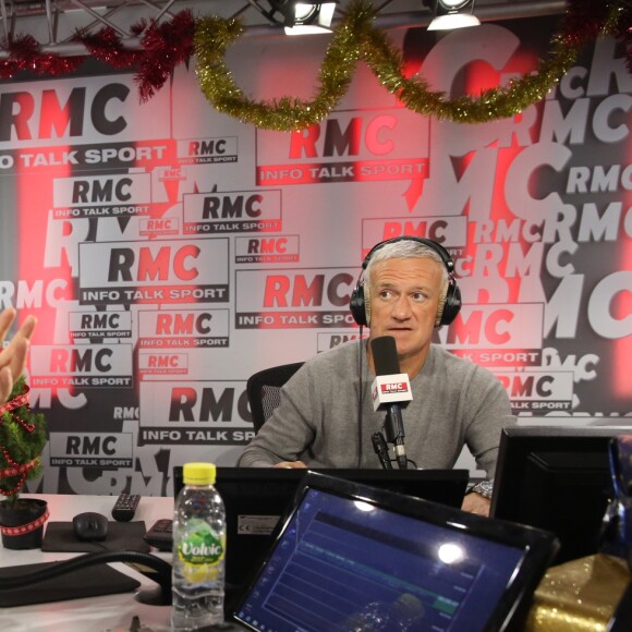 Didier Deschamps dans "Team Duga" sur RMC Radio, interviewé par Christophe Dugarry. Paris, le 5 décembre 2016.