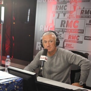 Didier Deschamps dans "Team Duga" sur RMC Radio, interviewé par Christophe Dugarry. Paris, le 5 décembre 2016.