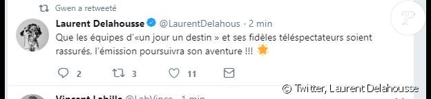 Laurent Delahousse dément les informations de disparition de "Un jour, un destin" - Twitter, 23 août 2018