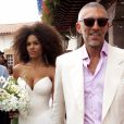 Sortie des mariés lors du Mariage civil de Vincent Cassel et Tina Kunakey à la mairie de Bidart au pays basque le 24 août 2018. © Patrick Bernard / Guillaume Collet / Bestimage