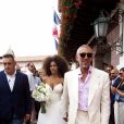 Sortie des mariés lors du Mariage civil de Vincent Cassel et Tina Kunakey à la mairie de Bidart au pays basque le 24 août 2018. © Patrick Bernard / Guillaume Collet / Bestimage