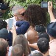 Sortie des mariés lors du Mariage civil de Vincent Cassel et Tina Kunakey à la mairie de Bidart au pays basque le 24 août 2018. © Patrick Bernard / Guillaume Collet / Bestimage