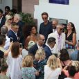Sortie des mariés lors du Mariage civil de Vincent Cassel et Tina Kunakey à la mairie de Bidart au pays basque le 24 août 2018. © Patrick Bernard / Guillaume Collet / Bestimage