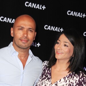 Eric Judor et Jeannette Bougrab lors de la soirée de rentrée Canal+ plus organisée à Paris, le 28 août 2013.