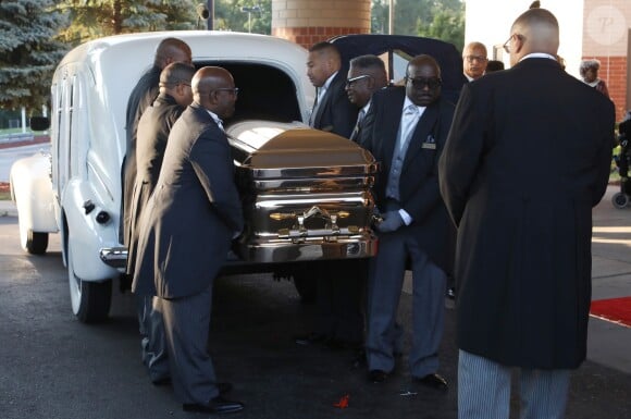 Le cercueil lors de l'hommage à Aretha Franklin au Greater Grace Temple à Detroit le 31 août 2018.
