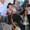 Exclusif - Eva Longoria sur le tournage de la série Grand Hotel avec son nouveau-né Santiago à Los Angeles. Le 29 août 2018