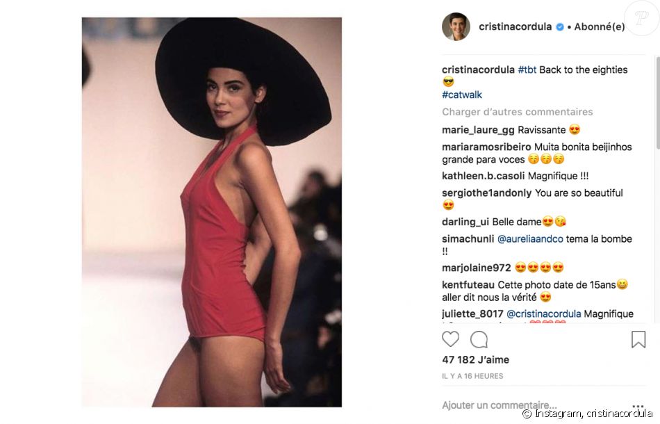  Cristina Cordula dévoile une sublime photo de ses années mannequin sur Instagram. Août 2018. 