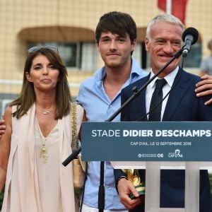 Claude, Dylan et Didier Deschamps durant l'inauguration du Stade de football Didier Deschamps à Cap d'Ail le 12 septembre 2018. © Bruno Bebert / Bestimage