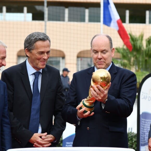 Didier Deschamps, Xavier Beck, le maire de Cap d'Ail, le prince Albert II de Monaco et Charles Ange Ginesy, le président du Conseil Départementale des Alpes Maritimes durant l'inauguration du Stade de football Didier Deschamps à Cap d'Ail le 12 septembre 2018. © Bruno Bebert / Bestimage