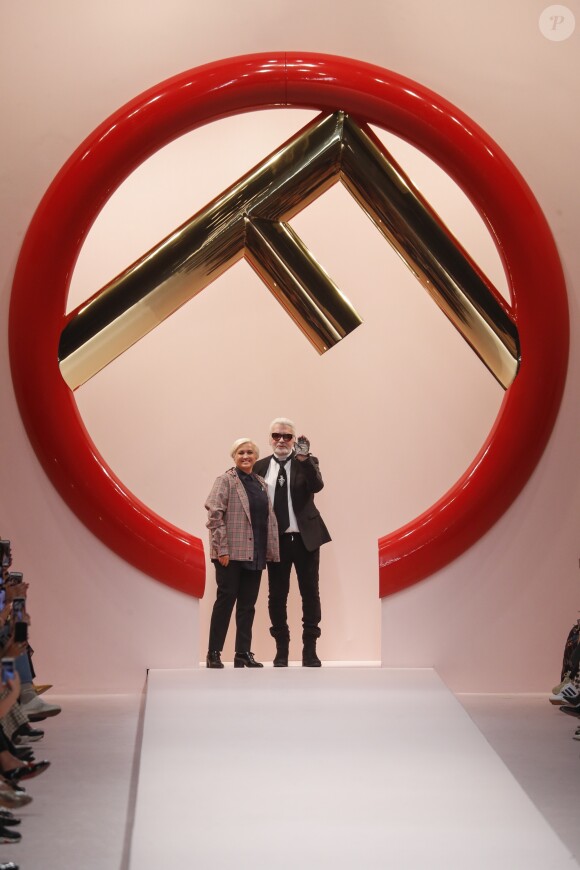 Silvia Venturini Fendi et Karl Lagerfeld - Défilé Fendi "Collection Prêt-à-Porter Printemps/Eté 2019" lors de la Fashion Week de Milan (MLFW), le 20 septembre 2018.