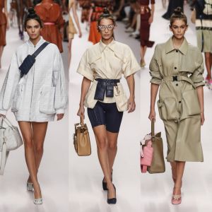 Kendall Jenner, Bella Hadid et Kaia Gerber - Défilé Fendi "Collection Prêt-à-Porter Printemps/Eté 2019" lors de la Fashion Week de Milan (MLFW), le 20 septembre 2018.