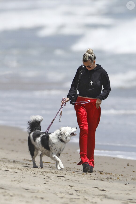Laeticia Hallyday accompagnée de sa chienne Cheyenne va déjeuner avec Jean-François Piège et sa femme Elodie, Yaël Abrot, Christina accompagnée de sa chienne et Ezra Petronio avec sa compagne Lana Petrusevych au restaurant Nobu à Malibu le 10 mai 2018.