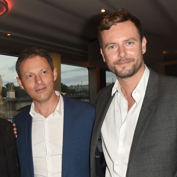 Philippe Besson et son compagnon Sofiane, Claire Chazal, Marc-Olivier Fogiel et son mari François Roelants - Soirée du 90ème anniversaire de Line Renaud sur le Bateau Potel et Chabot "Pavillon Seine" à Paris le 2 juillet 2018. © Coadic Guirec/Bestimage