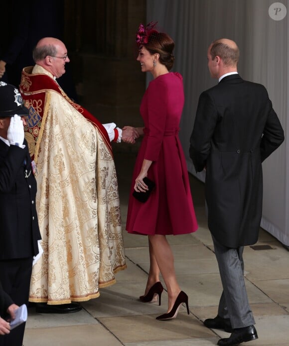 Le prince William, duc de Cambridge, et Catherine (Kate) Middleton, duchesse de Cambridge - Les invités arrivent à la chapelle St. George pour le mariage de la princesse Eugenie d'York et Jack Brooksbank au château de Windsor, Royaume Uni, le 12 octobre 2018.