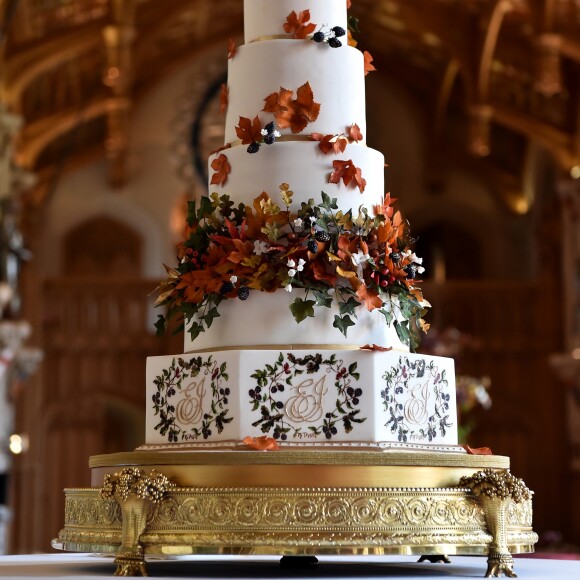 Illustration du wedding cake, créé par Sophie Cabot, pour le mariage de La princesse Eugenie et son mari Jack Brooksbank le 12 octobre 2018.  The wedding cake created by Sophie Cabot for the wedding of Princess Eugenie to Jack Brooksbank seen in St. George's Hall at Windsor Castle.12/10/2018 - Windsor