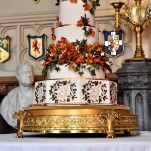 Illustration du wedding cake, créé par Sophie Cabot, pour le mariage de La princesse Eugenie et son mari Jack Brooksbank le 12 octobre 2018.  The wedding cake created by Sophie Cabot for the wedding of Princess Eugenie to Jack Brooksbank seen in St. George's Hall at Windsor Castle.12/10/2018 - Windsor