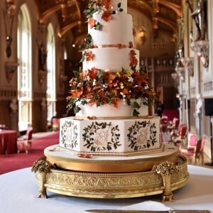 Illustration du wedding cake, créé par Sophie Cabot, pour le mariage de La princesse Eugenie et son mari Jack Brooksbank le 12 octobre 2018.  The wedding cake created by Sophie Cabot for the wedding of Princess Eugenie to Jack Brooksbank seen in St. George's Hall at Windsor Castle.12/10/2018 - Windsor