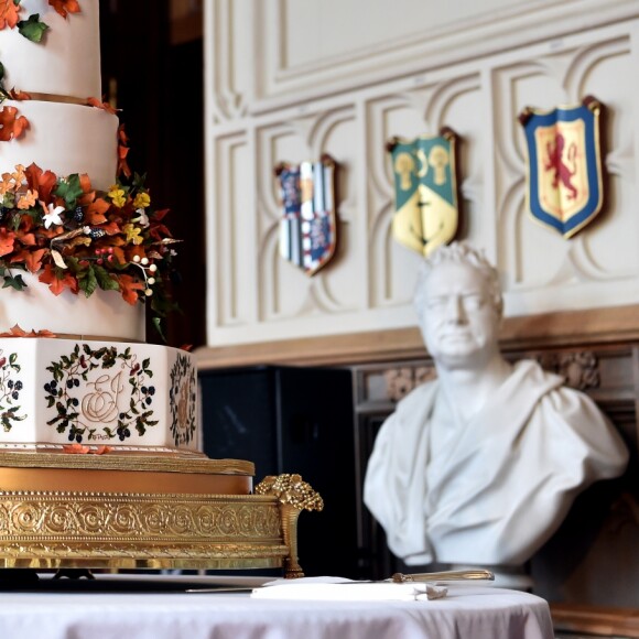 Illustration du wedding cake, créé par Sophie Cabot, pour le mariage de La princesse Eugenie et son mari Jack Brooksbank le 12 octobre 2018.  The wedding cake created by Sophie Cabot for the wedding of Princess Eugenie to Jack Brooksbank seen in St. George's Hall at Windsor Castle.12/10/2018 - Windsor