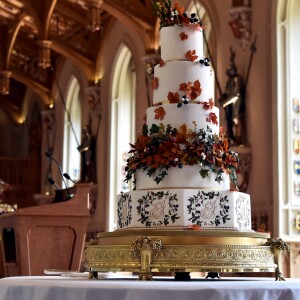 Illustration du wedding cake, créé par Sophie Cabot, pour le mariage de La princesse Eugenie et son mari Jack Brooksbank le 12 octobre 2018.  The wedding cake created by Sophie Cabot for the wedding of Princess Eugenie to Jack Brooksbank seen in St. George's Hall at Windsor Castle.12/10/2018 - Windsor