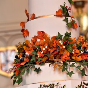 Illustration du wedding cake, créé par Sophie Cabot, pour le mariage de La princesse Eugenie et son mari Jack Brooksbank le 12 octobre 2018.  The wedding cake created by Sophie Cabot for the wedding of Princess Eugenie to Jack Brooksbank seen in St. George's Hall at Windsor Castle.12/10/2018 - Windsor