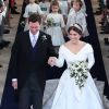 La princesse Eugenie d'York et son mari Jack Brooksbank - Sorties après la cérémonie de mariage de la princesse Eugenie d'York et Jack Brooksbank en la chapelle Saint-George au château de Windsor, Royaume Uni, le 12 octobre 2018.