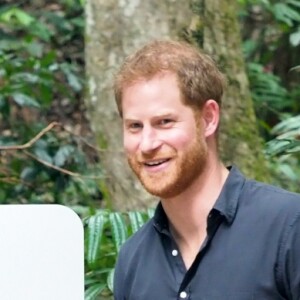 Le prince Harry, duc de Sussex, visite la forêt "K'gari" sur l'île Fraser en Australie, le 22 octobre 2018. Le duc dévoile une plaque dans la forêt "Queen's Commonwealth Canopy" et regarde ensuite des danses traditionnelles du peuple Butchulla.